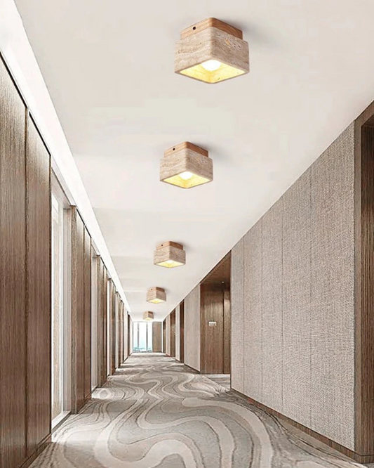 Corazon Deckenlampe aus Travertin und Holz – Minimalistische LED-Beleuchtung für Gemütliche Räume 1