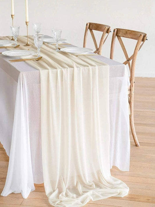 Durchsichtiger Chiffon-Tischläufer Elfenbein – Elegante Tischdekoration für Feste 1