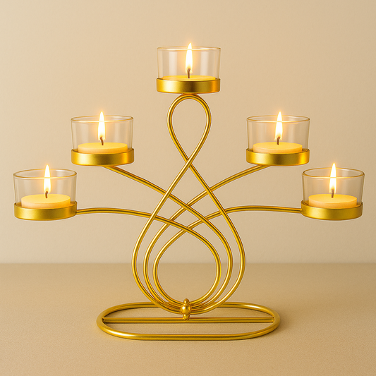 Eleganter 5-Armiger Teelichthalter Gold – Stilvolle Atmosphäre Für Jedes Zuhause 1