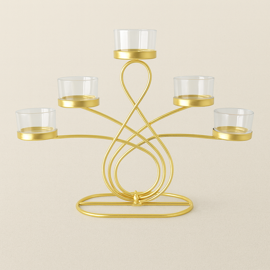 Eleganter 5-Armiger Teelichthalter Gold – Stilvolle Atmosphäre Für Jedes Zuhause 4