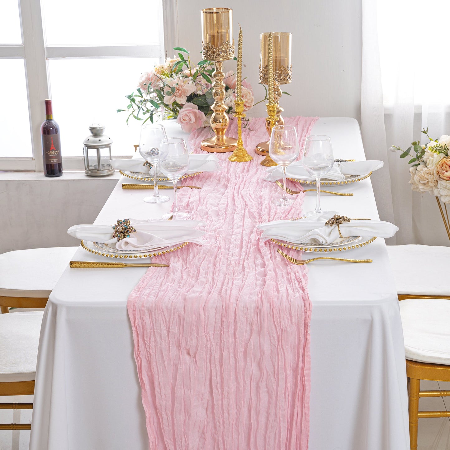 Eleganter Gaze-Tischläufer Rosa – Stilvolle Tischdekoration Für Unvergessliche Anlässe 6