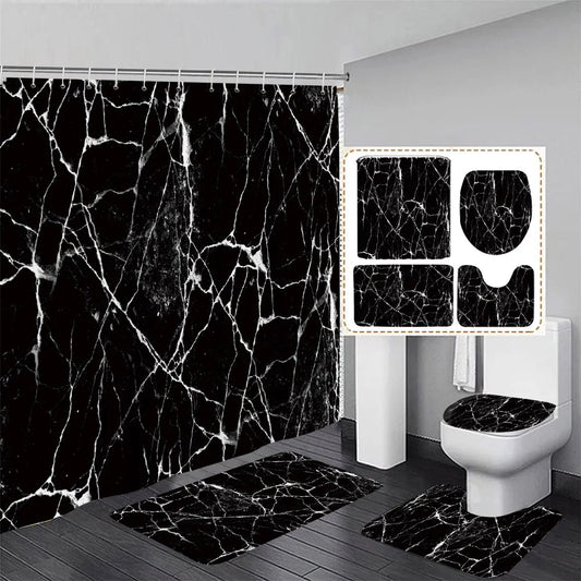 Schwarz-Weißer Marmor Duschvorhang-Set – Elegantes Badezimmer-Dekor für Stil 1