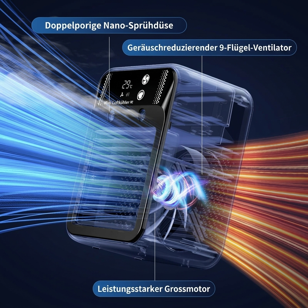 Tragbare Mini-Klimaanlage – Nano-Nebel, kühlt & befeuchtet, kabellos