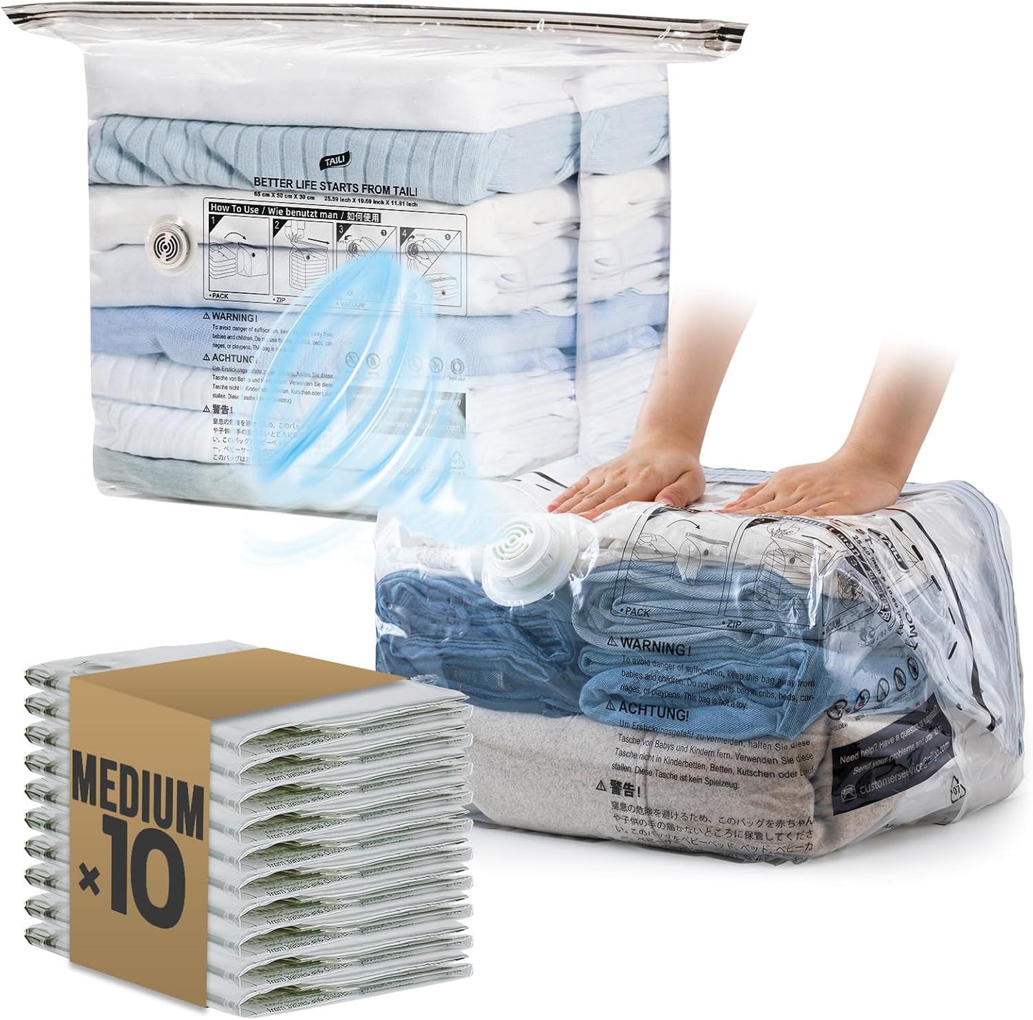 <strong>TAILI Clean Medium Cube Vakuum-Aufbewahrungsbeutel</strong> – Praktische Kompression für Ordnung und Platzersparnis 10