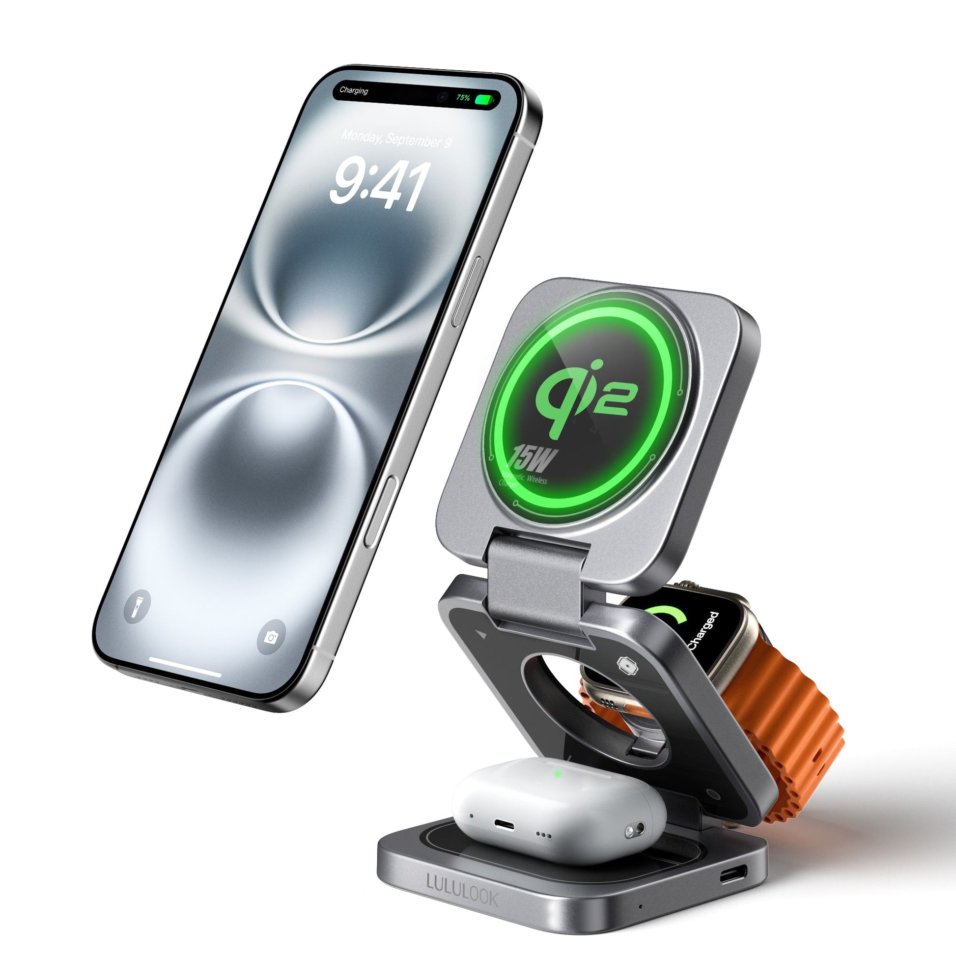 3-in-1 Kabellose Ladestation Qi2 – Praktisches Schnellladen für Apple-Geräte 1