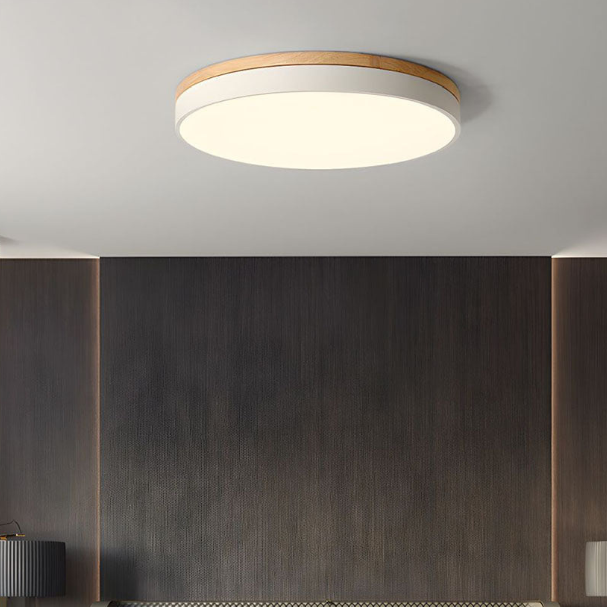 Runde Deckenleuchte Holz-Weiß – Klare Beleuchtung