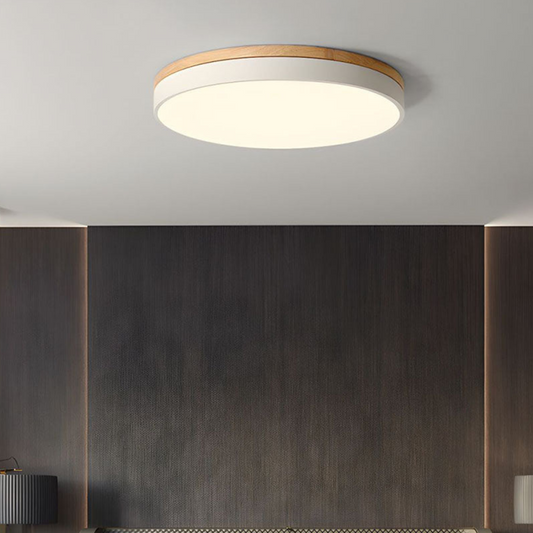 Runde Deckenleuchte Holz-Weiß – Klare Beleuchtung