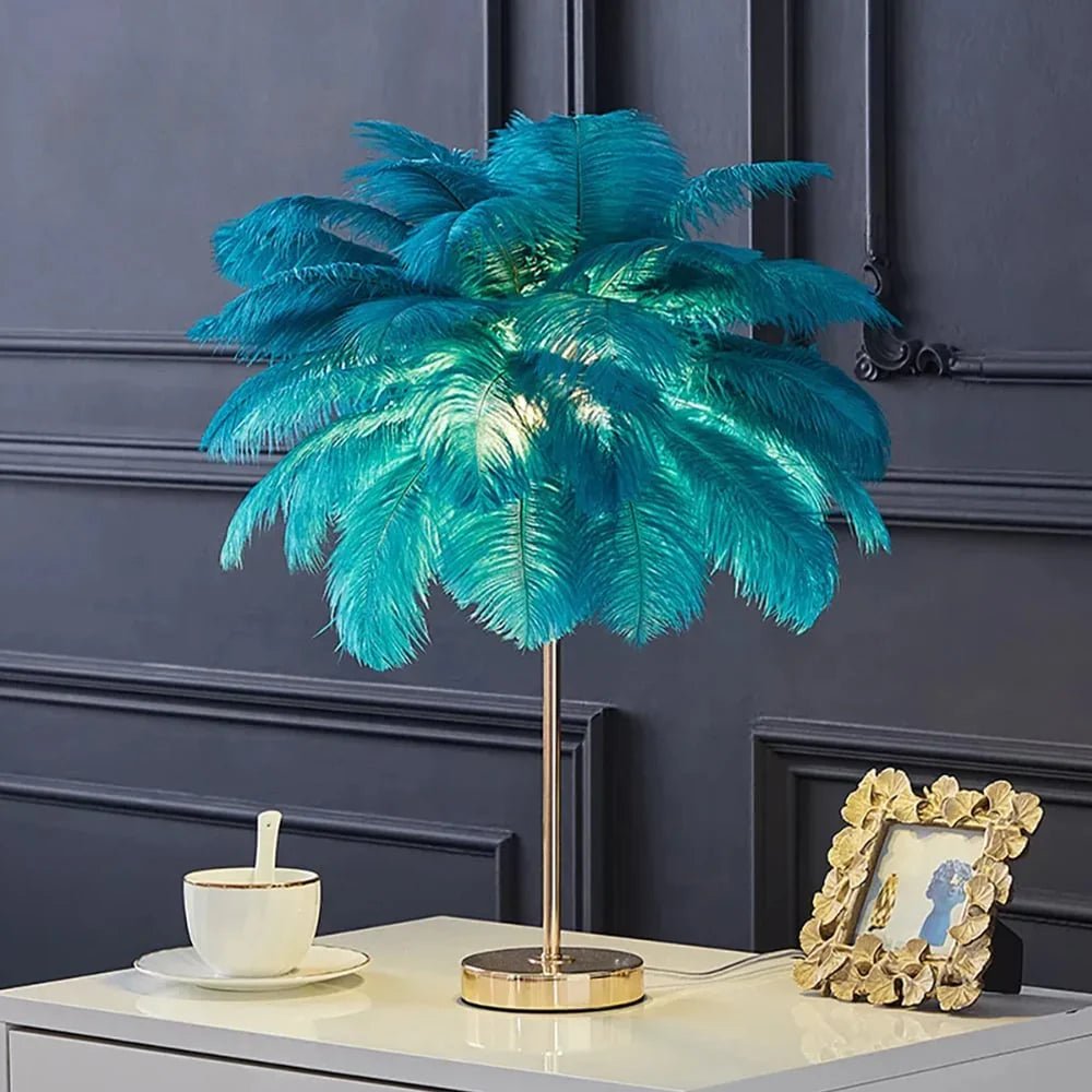 Art Deco Feder Gold Tischlampe – Stilvolles Design mit Warmem Licht 1
