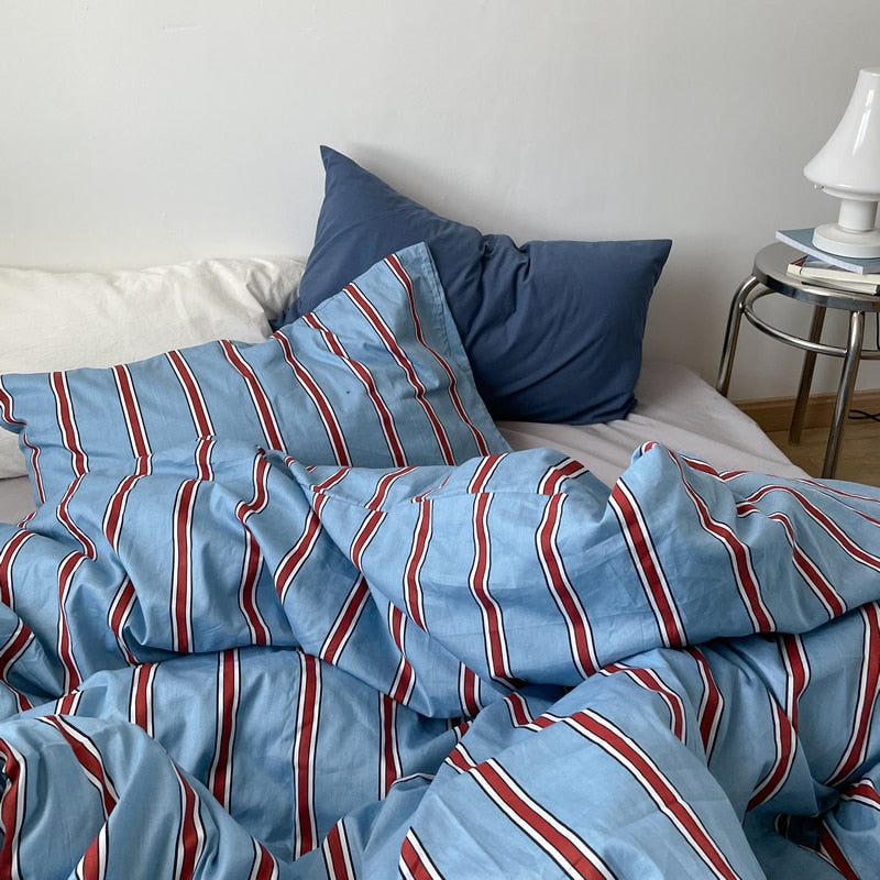 Blau Gestreifter Bettbezug Baumwolle – Stilvolle Frische Für Ihr Schlafzimmer 2