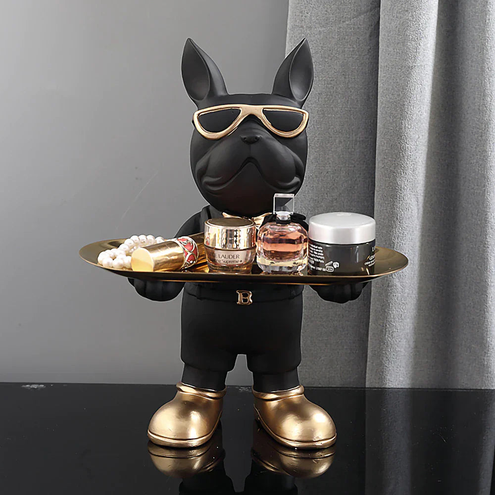 Bulldoggenstatue Mit Tablett – Verspieltes Design Für Stilvolles Wohnen 6