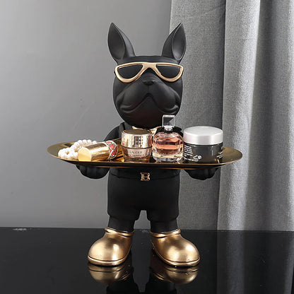 Bulldoggenstatue Mit Tablett – Verspieltes Design Für Stilvolles Wohnen 6