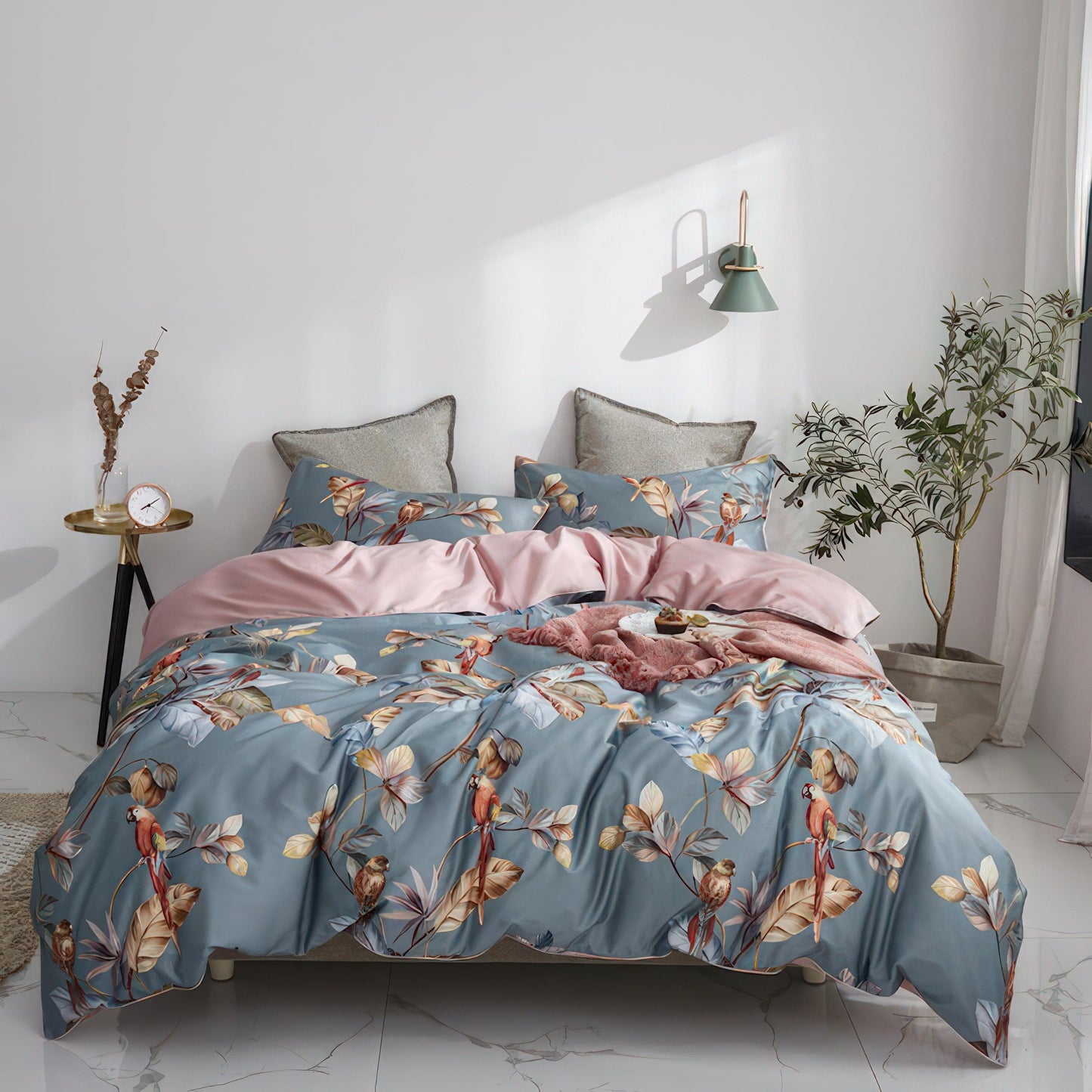 Buntes Bettbezug-Set Mit Baummuster – Elegante Tropische Akzente Für Ihr Schlafzimmer 1