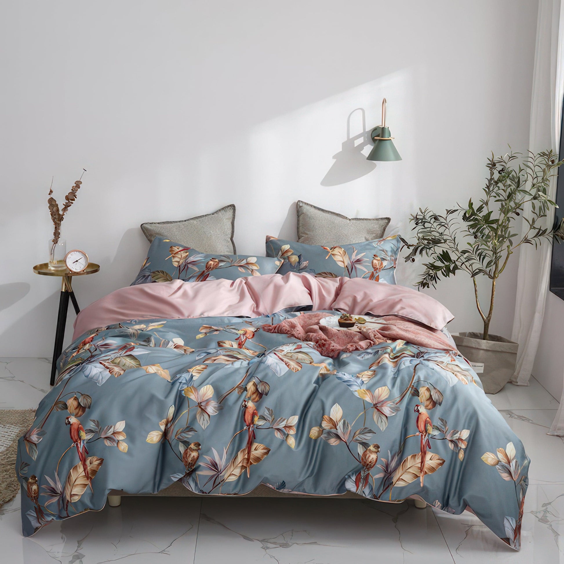 Buntes Bettbezug-Set Mit Baummuster – Elegante Tropische Akzente Für Ihr Schlafzimmer 1