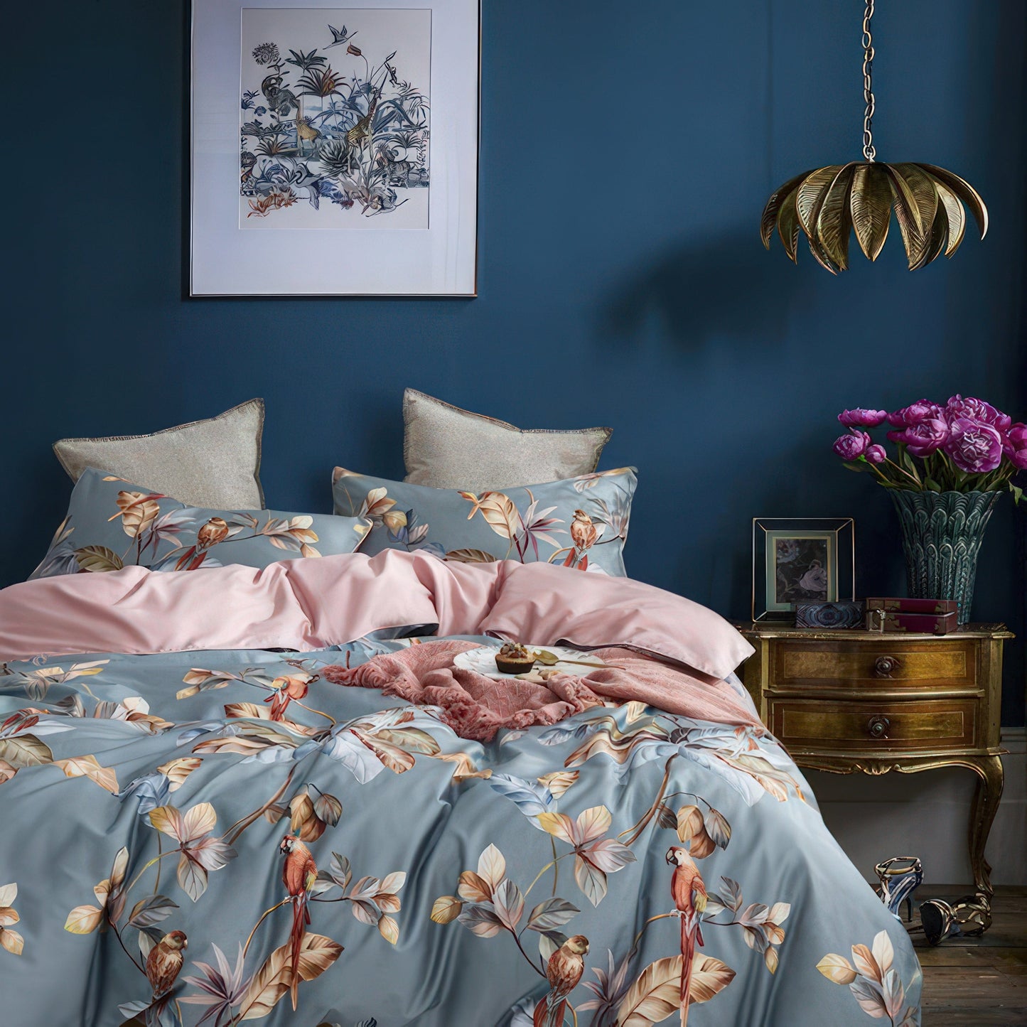Buntes Bettbezug-Set Mit Baummuster – Elegante Tropische Akzente Für Ihr Schlafzimmer 5