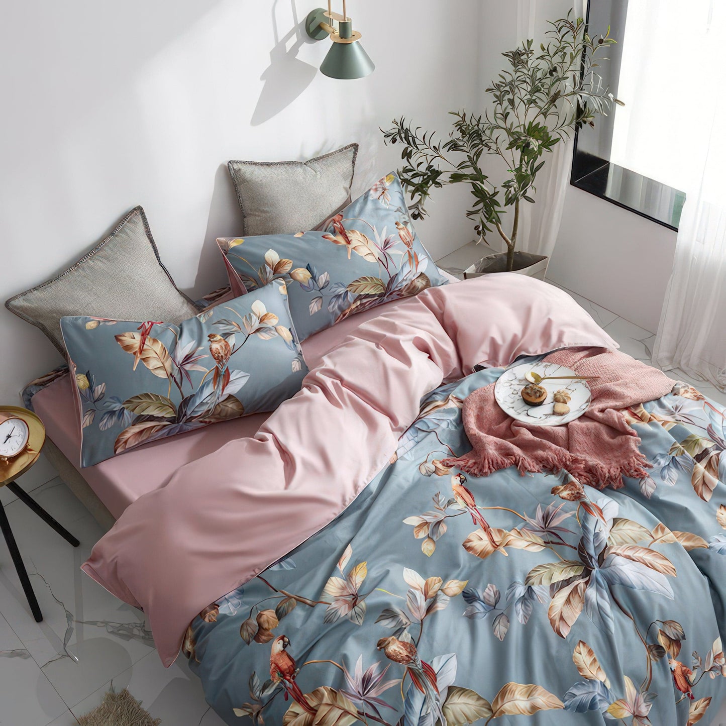 Buntes Bettbezug-Set Mit Baummuster – Elegante Tropische Akzente Für Ihr Schlafzimmer 7