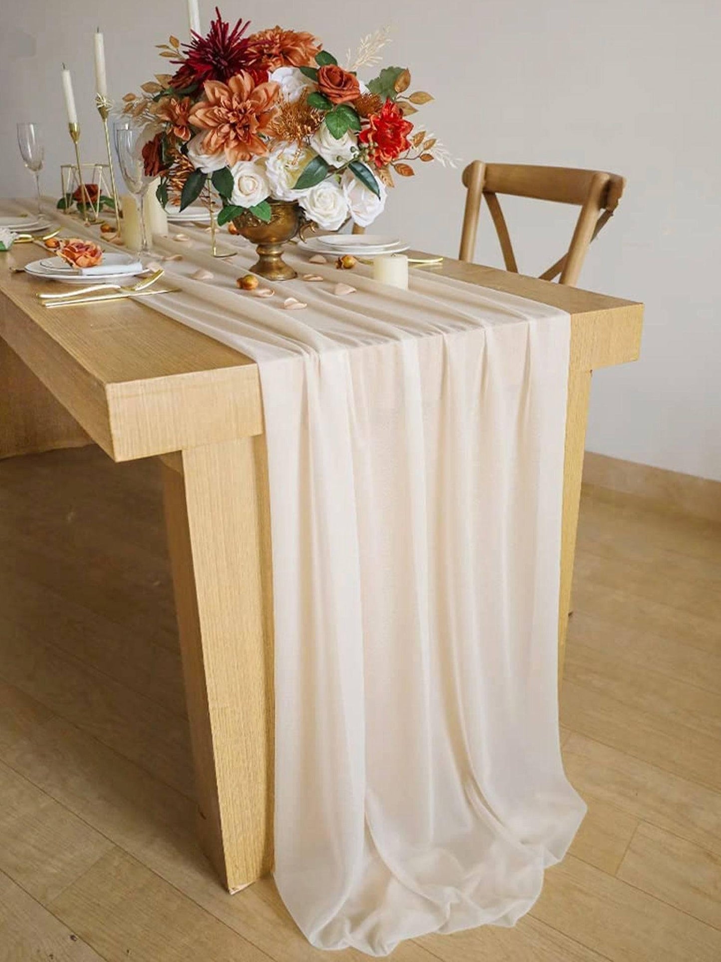 Durchsichtiger Chiffon-Tischläufer Elfenbein – Elegante Tischdekoration für Feste 2