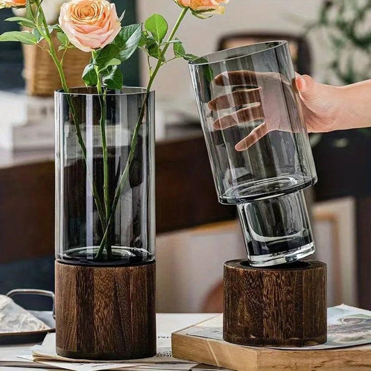 Elegante Glasvase Mit Holzdetails – Stilvolle Akzente Für Ihr Zuhause 0