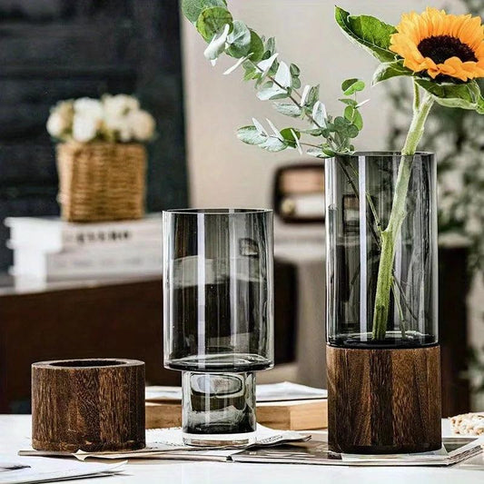 Elegante Glasvase Mit Holzdetails – Stilvolle Akzente Für Ihr Zuhause 1