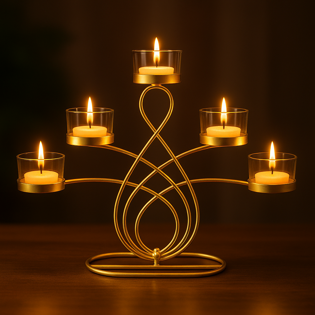 Eleganter 5-Armiger Teelichthalter Gold – Stilvolle Atmosphäre Für Jedes Zuhause 0