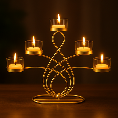 Eleganter 5-Armiger Teelichthalter Gold – Stilvolle Atmosphäre Für Jedes Zuhause 0