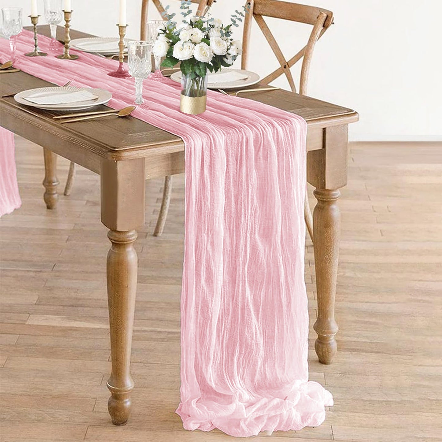 Eleganter Gaze-Tischläufer Rosa – Stilvolle Tischdekoration Für Unvergessliche Anlässe 0
