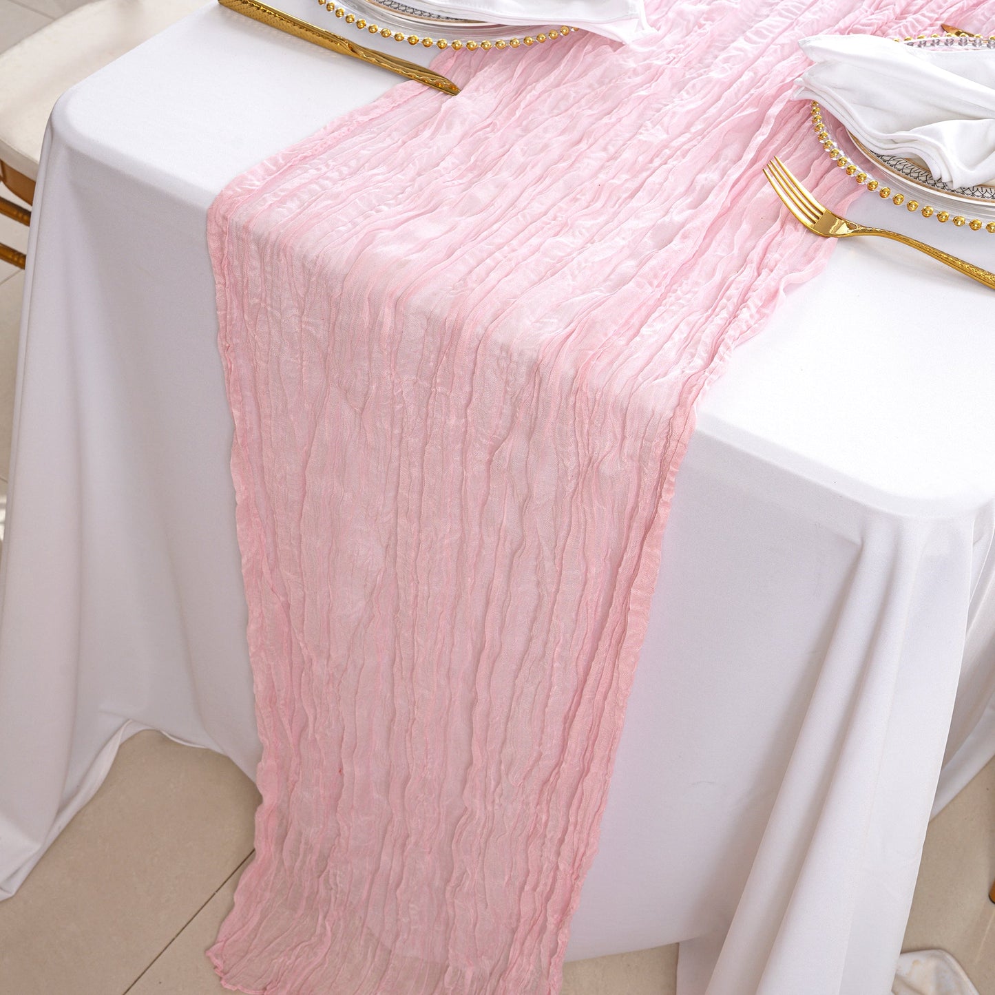 Eleganter Gaze-Tischläufer Rosa – Stilvolle Tischdekoration Für Unvergessliche Anlässe 3