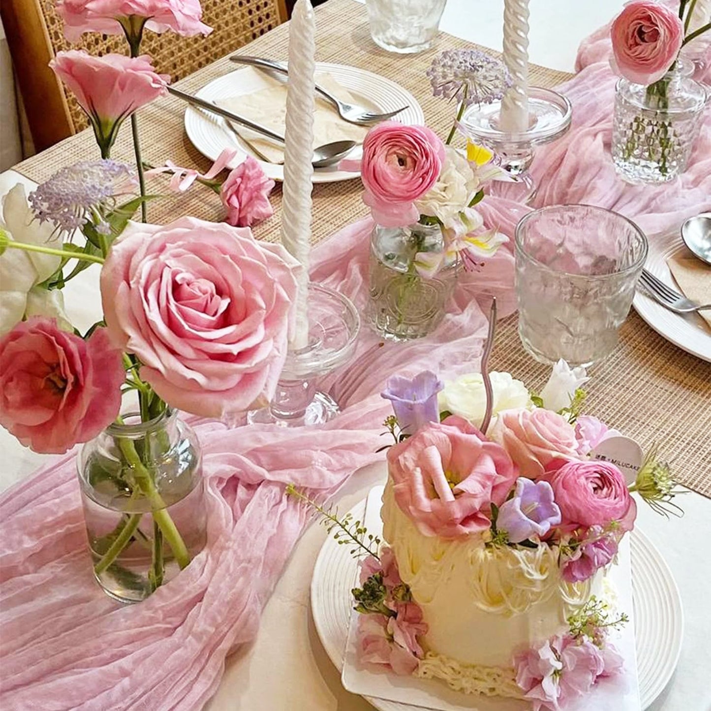 Eleganter Gaze-Tischläufer Rosa – Stilvolle Tischdekoration Für Unvergessliche Anlässe 5