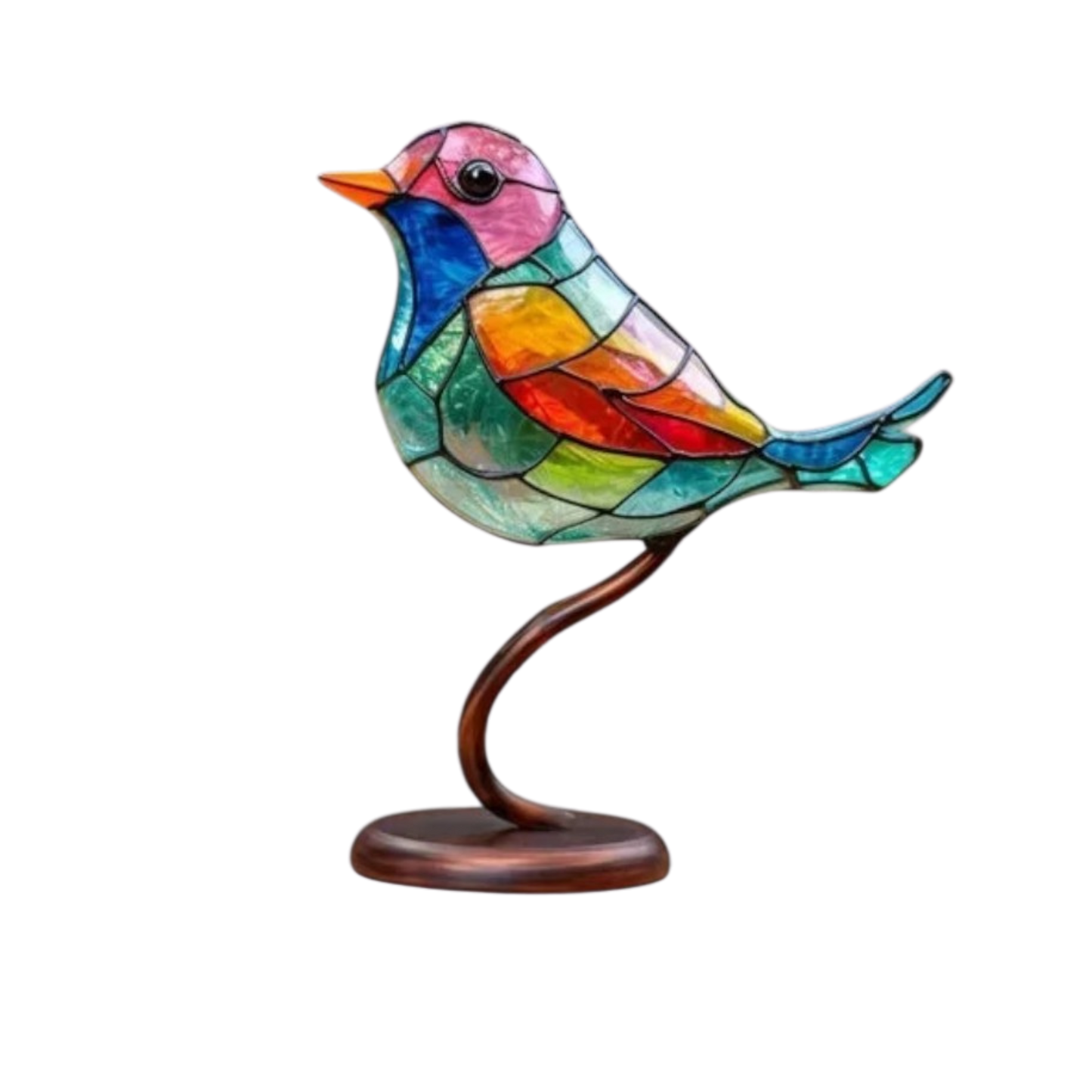 Tischlampe Buntglas Vogel - Natürliches Holzdesign