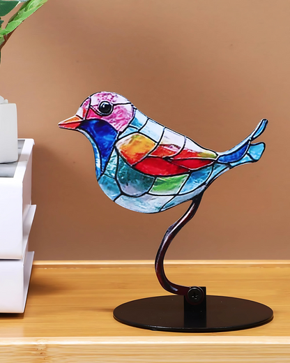Tischlampe Buntglas Vogel - Natürliches Holzdesign