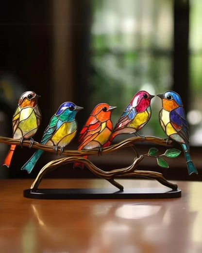 Tischlampe Buntglas Vogel - Natürliches Holzdesign