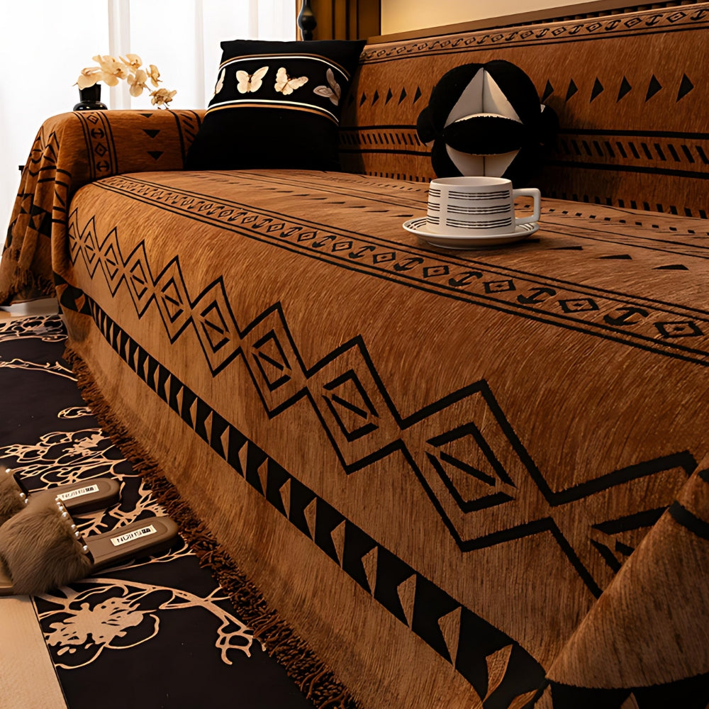 Geometrischer Tribal-Chenille-Sofabezug – Hochwertiger Schutz und Stil für Ihr Wohnzimmer 0