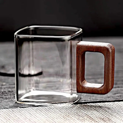 Glasbecher Mit Quadratischem Holzgriff – Stilvolles Trinkerlebnis Mit Modernem Design 2