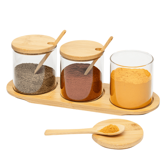 Glasbehälter Set Mit Bambusdeckel – Stilvolle Aufbewahrung Für Gewürze Und Snacks 1
