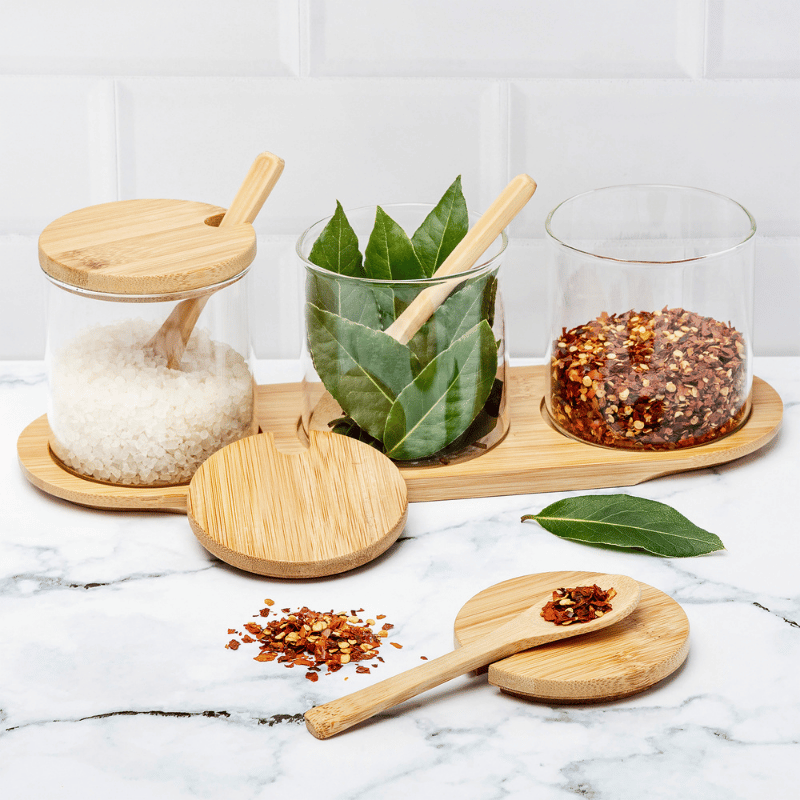 Glasbehälter Set Mit Bambusdeckel – Stilvolle Aufbewahrung Für Gewürze Und Snacks 2