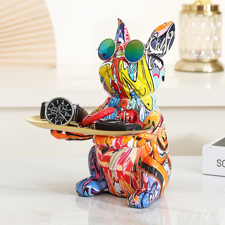Graffiti-Statue Französische Bulldogge – Urbaner Charme Mit Praktischem Stauraum 0