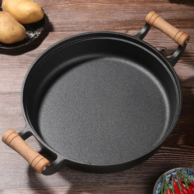 Gusseisenpfanne Doppelohr-Flachpfanne – Ideales Kochen Mit Perfekter Wärmeverteilung 0