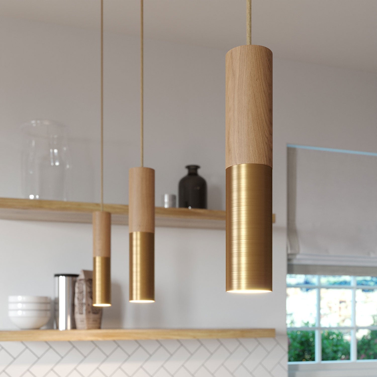 Kreative Röhrenpendelleuchte Messing/Holz – Stilvolles Licht Für Essbereiche 0