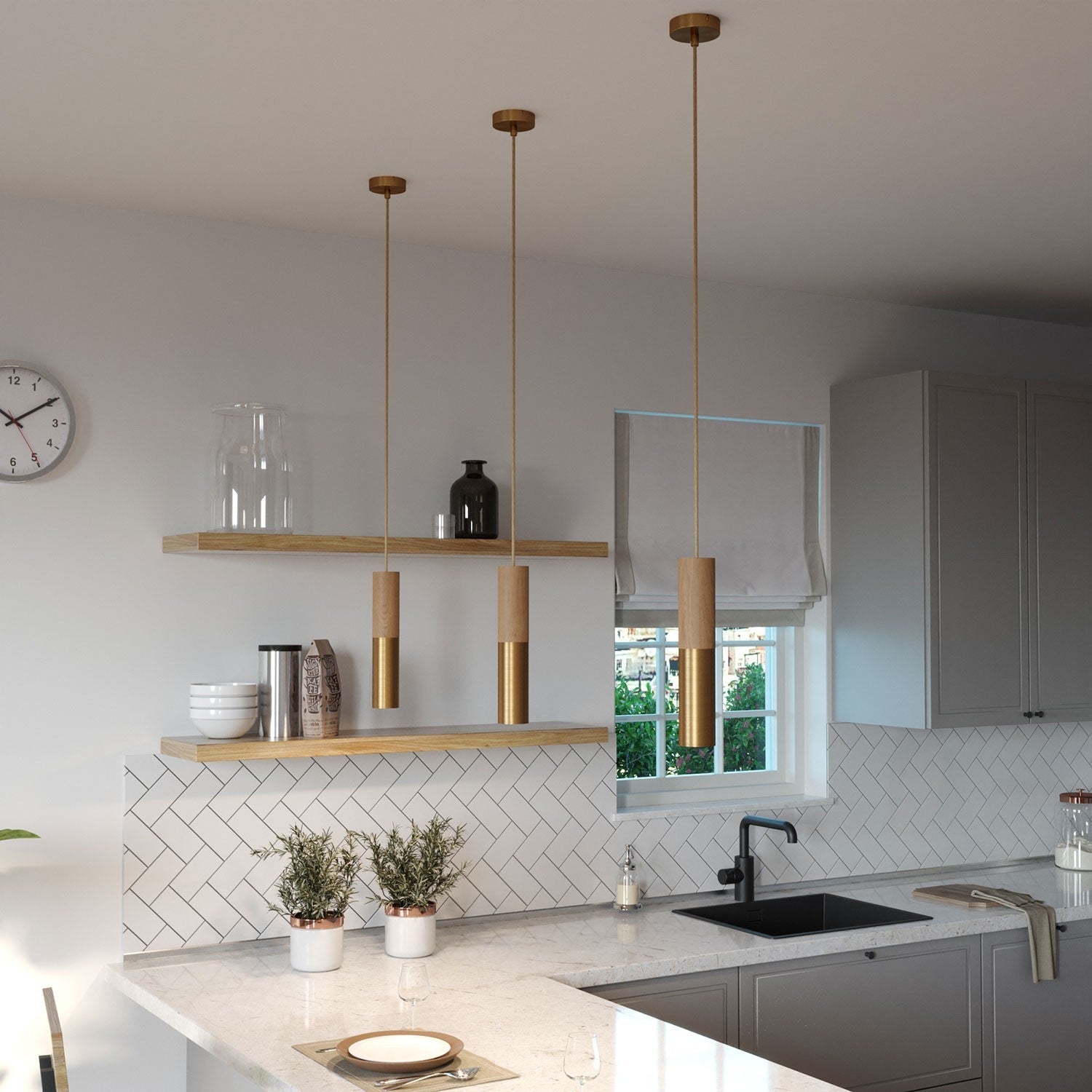 Kreative Röhrenpendelleuchte Messing/Holz – Stilvolles Licht Für Essbereiche 2