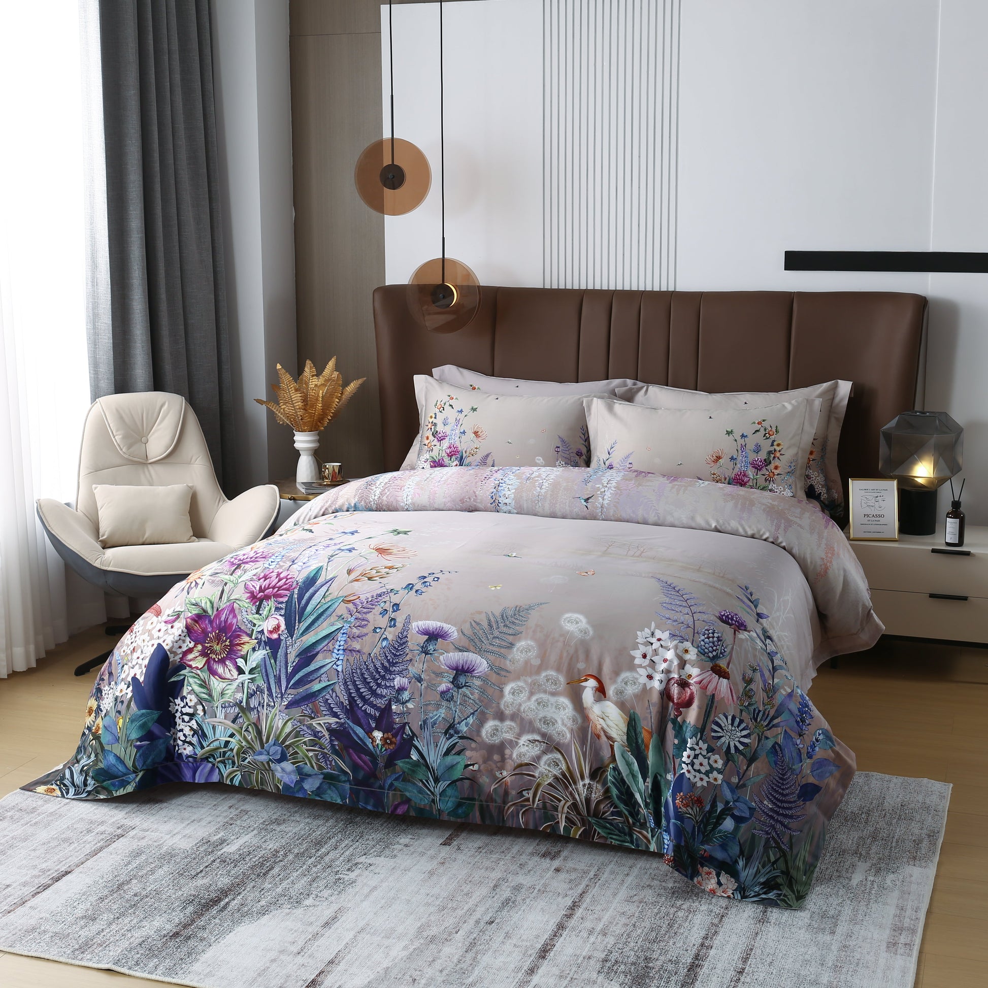 Lila Blumen Bettbezug Set – Künstlerisches Ambiente Für Entspannende Nächte 0
