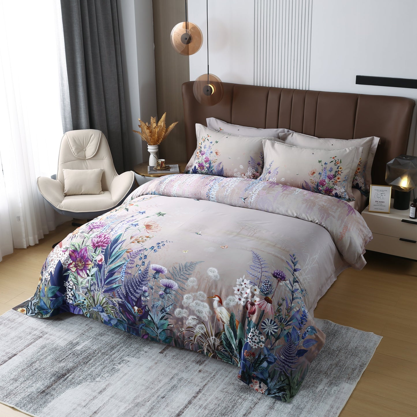 Lila Blumen Bettbezug Set – Künstlerisches Ambiente Für Entspannende Nächte 7