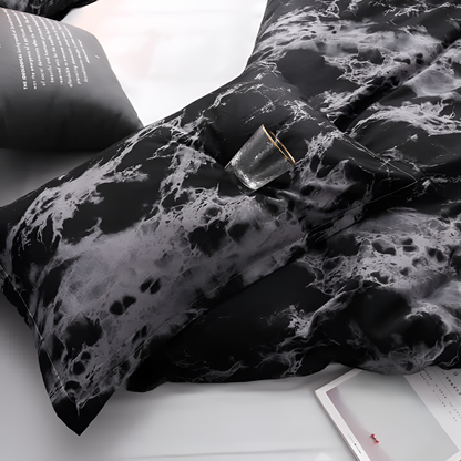 Luxuriöses Schwarzes Marmor Bettbezug-Set – Elegante Schlafzimmerverschönerung 3