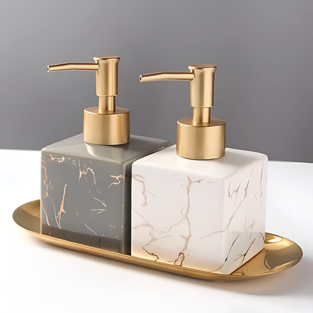 Marmor Seifenspender Mattgold – Elegante Badezimmerakzentuierung 2