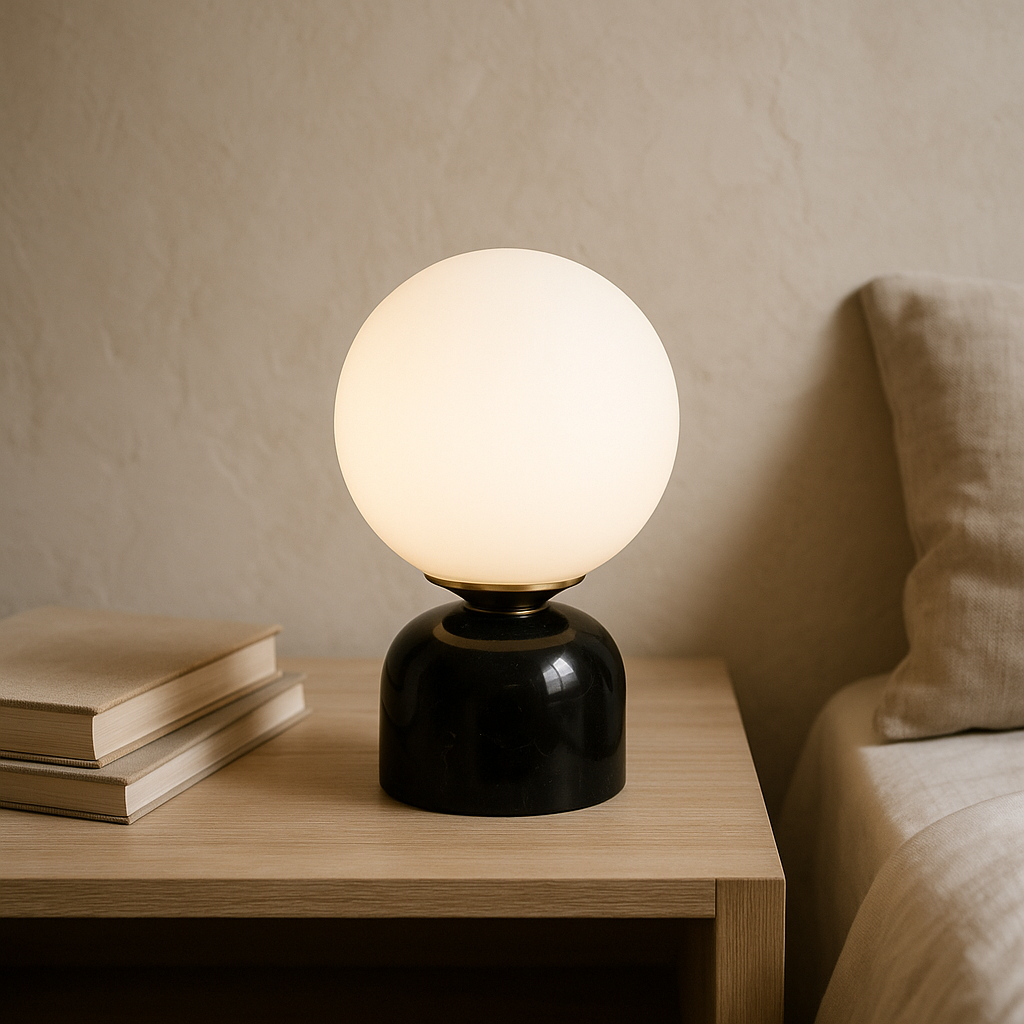 Marnor Marmor Tischlampe Mit Glasschirm – Schlichtes Skandinavisches Ambiente 0