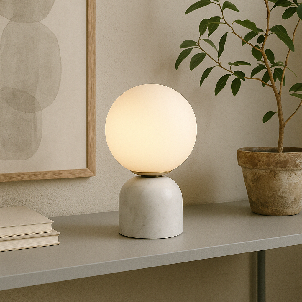 Marnor Marmor Tischlampe Mit Glasschirm – Schlichtes Skandinavisches Ambiente 1