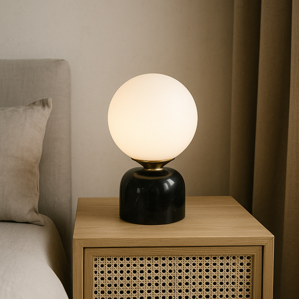 Marnor Marmor Tischlampe Mit Glasschirm – Schlichtes Skandinavisches Ambiente 2