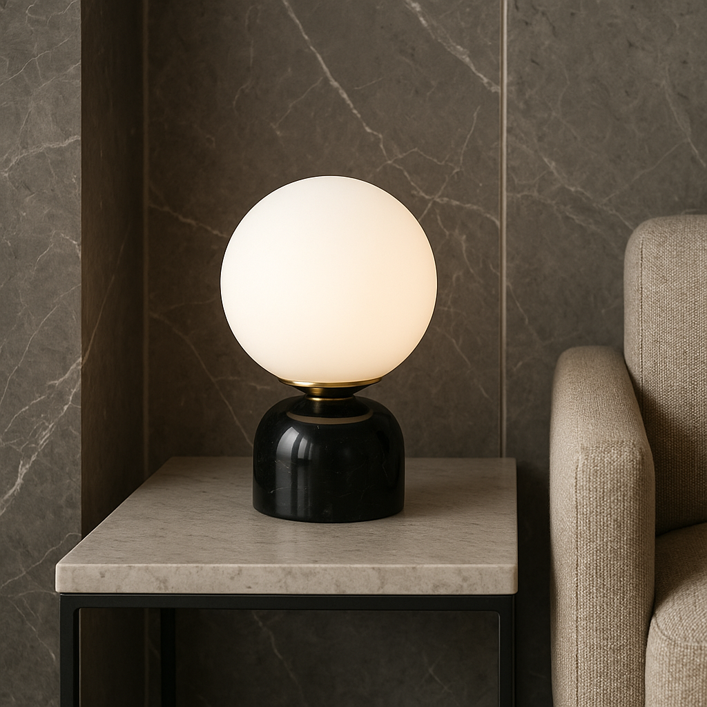 Marnor Marmor Tischlampe Mit Glasschirm – Schlichtes Skandinavisches Ambiente 4