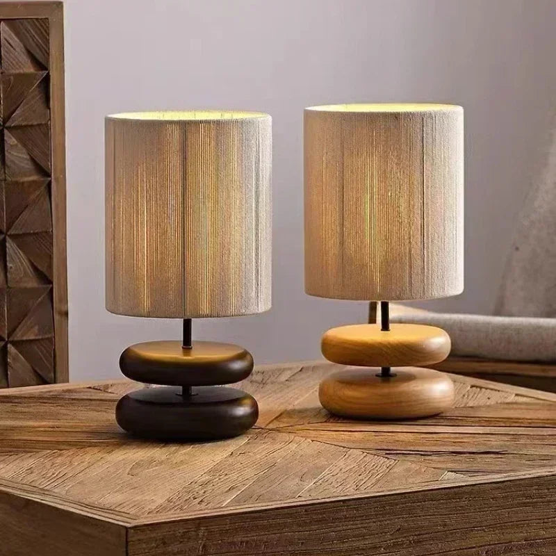 Moderne Japanische Holztischlampe – Handgefertigte Seilweblampe für Gemütliche Atmosphäre 0