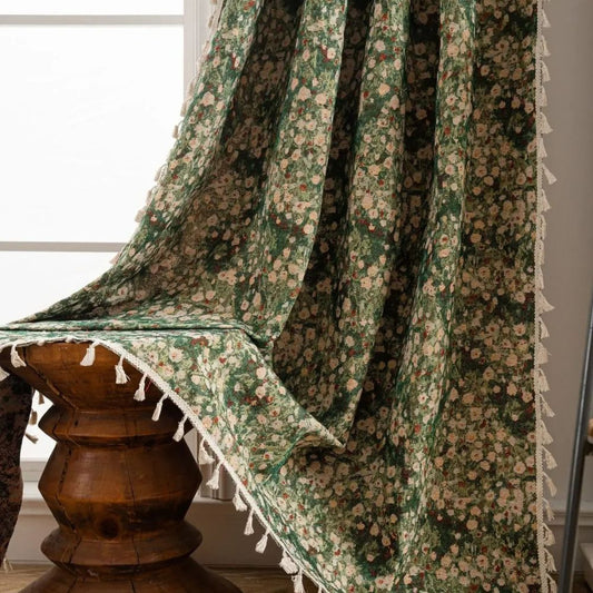 Noveau Ditsy Blumenvorhang Mit Quasten – Vintage-Charme Für Ihr Zuhause 0