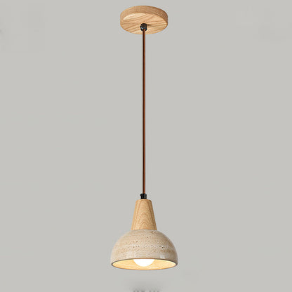 Pendelleuchte Arluoe mit Holz und Travertin – Zeitlose Eleganz für Ihren Essbereich 0