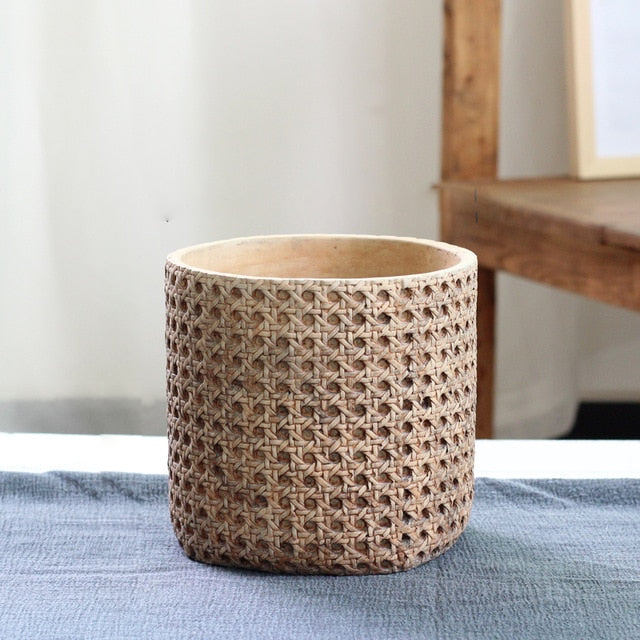 Pflanzkübel Aus Zement Mit Rattanstruktur – Elegante Präsentation Für Ihre Pflanzen 8